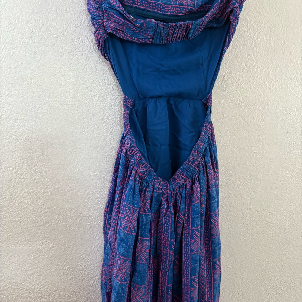 Free People Women Payton Maxi Dress Strapless Blue Pink Printed Dress Size M - Picture 6 of 9